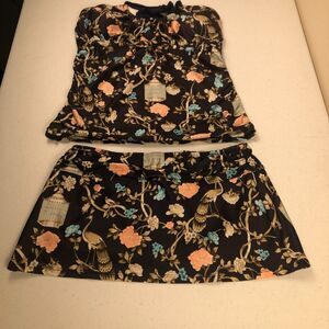 Boho Fairy Grunge 2-Piece Swimsuit Women Skirt Floral Top Large Bottom Small